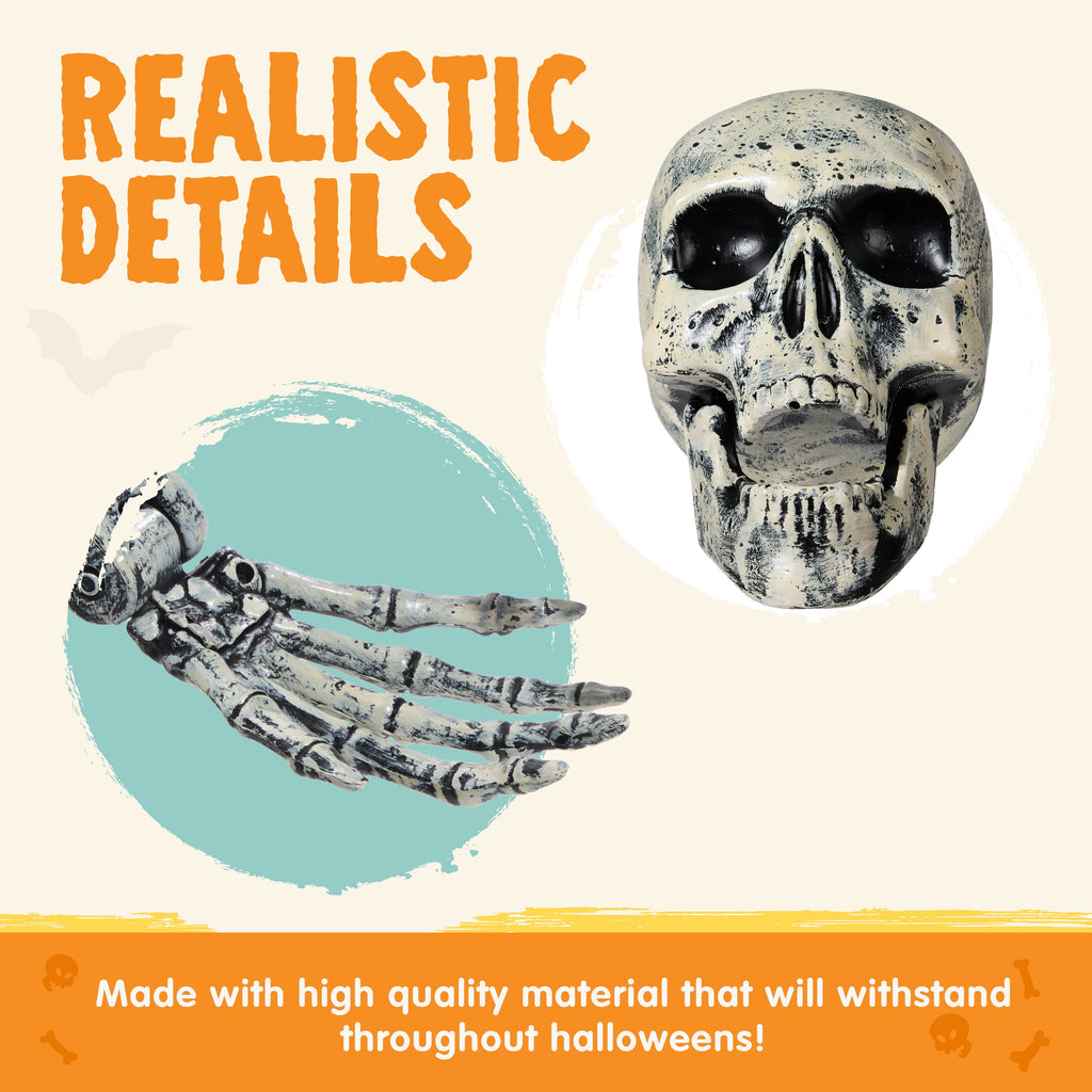 Joyfy 3 Pack 3D Halloween Skull Head Pathway Lights Decorations Outdoor, Battery Operated Spooky Skeleton Decor with 3 Stakes for Home Front Porch Yard Decor