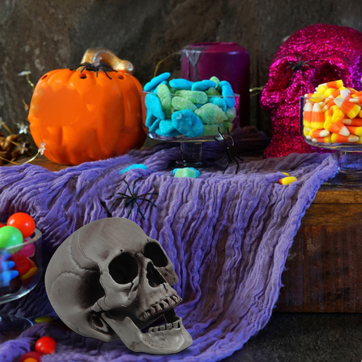 Realistic Human Skull Model Halloween Prop, Life Size Resin Skeleton Head Decoration for Party, Classroom, Medical Display, and Home Decor