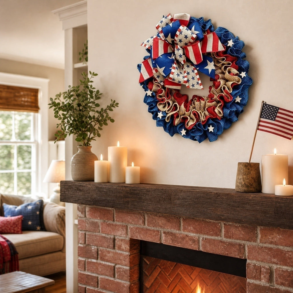 Nkmbld 4th of July Wreaths for Front Door, Independence Day Wreath Red White Blue Flower Wreath for Independence Day Memorial Day Flag Day Decor