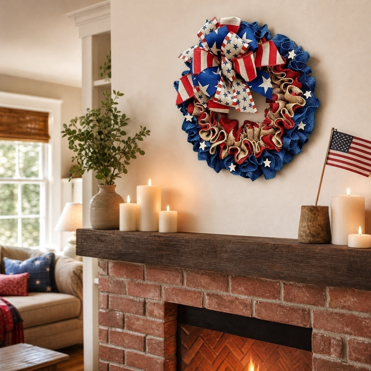 Nkmbld 4th of July Wreaths for Front Door, Independence Day Wreath Red White Blue Flower Wreath for Independence Day Memorial Day Flag Day Decor