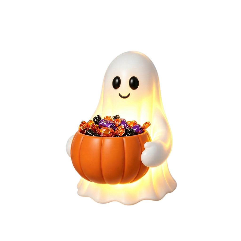 Light Up Ghost Pumpkin Candy Bowl Halloween Decor, Halloween Decorations Outdoor LED Glowing Ghost Candy Pumpkin Bowl, Fall Front Porch Yard Indoor Table Ghosts Treat Bowls Decor