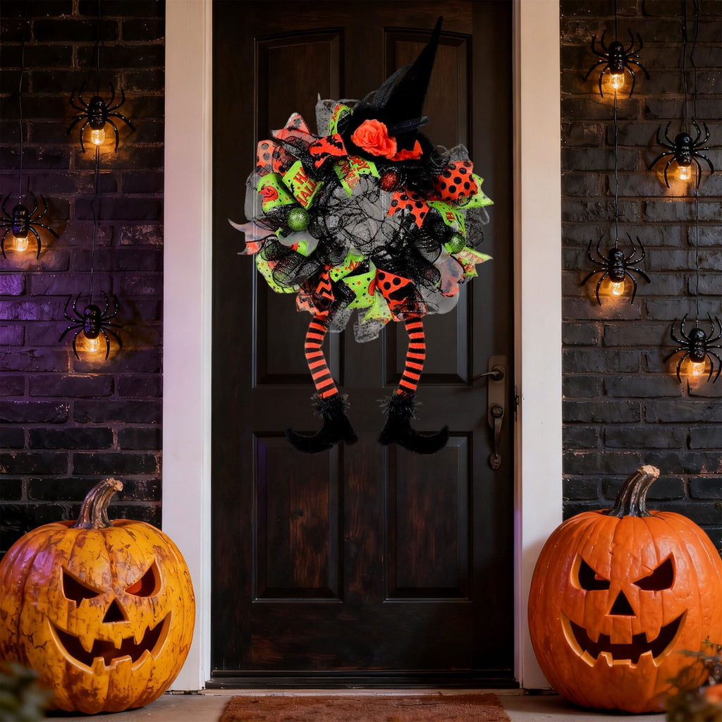 DGMIOCS Halloween Door Witch Wreaths,Burlap Outdoor Front Door Witch Wreath for Home Indoor Outdoor Party