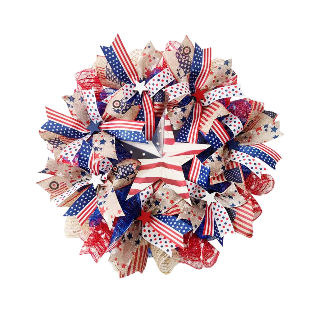 Nkmbld 4th of July Wreaths for Front Door, Independence Day Wreath Red White Blue Flower Wreath for Independence Day Memorial Day Flag Day Decor