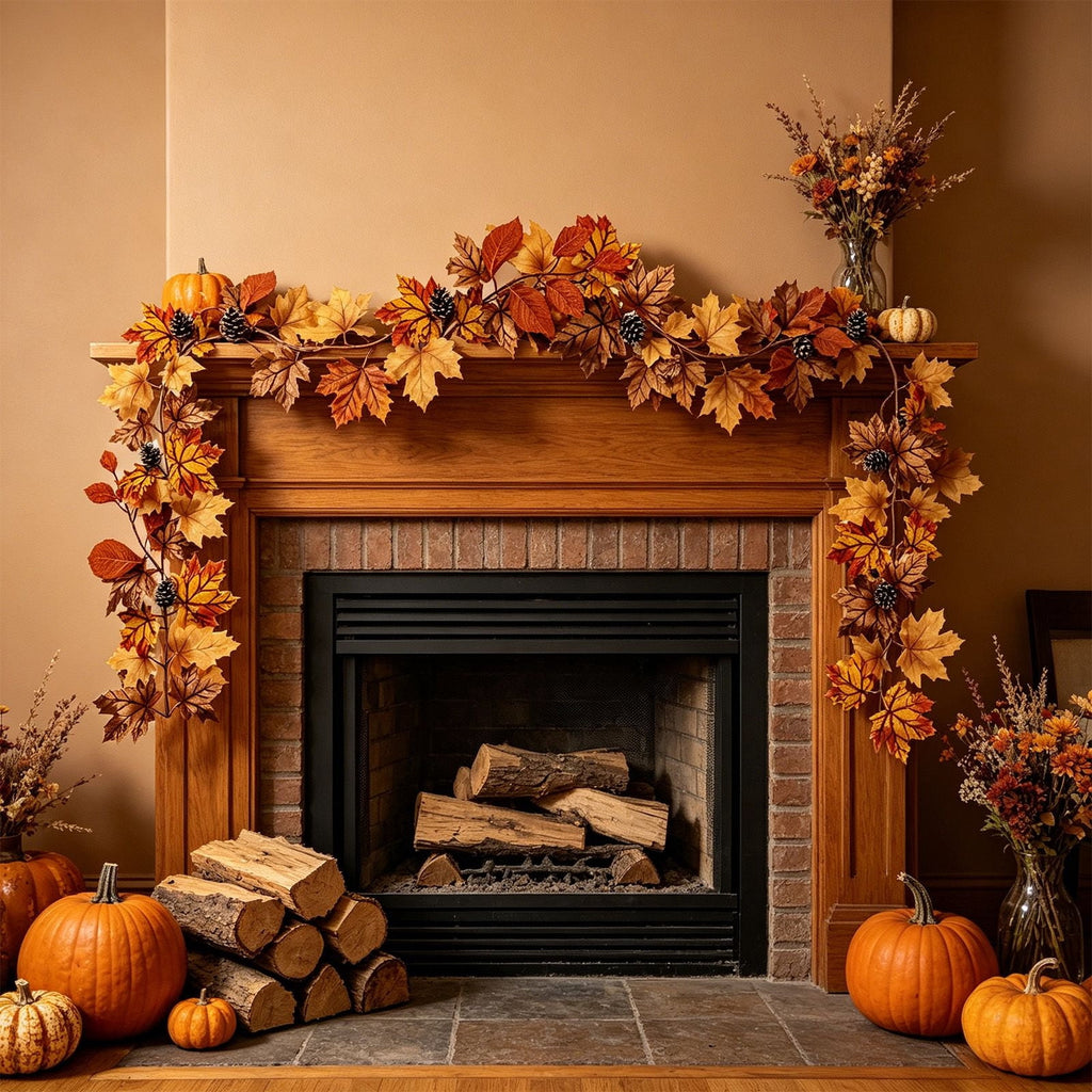 Chmadoxn 78.74" Halloween Thanksgiving Maple Leaf Garland with Mini Pumpkins & Berries, Artificial Fall Leaves Vine for Mantel Staircase Porch, Autumn Harvest Hanging Home Decor