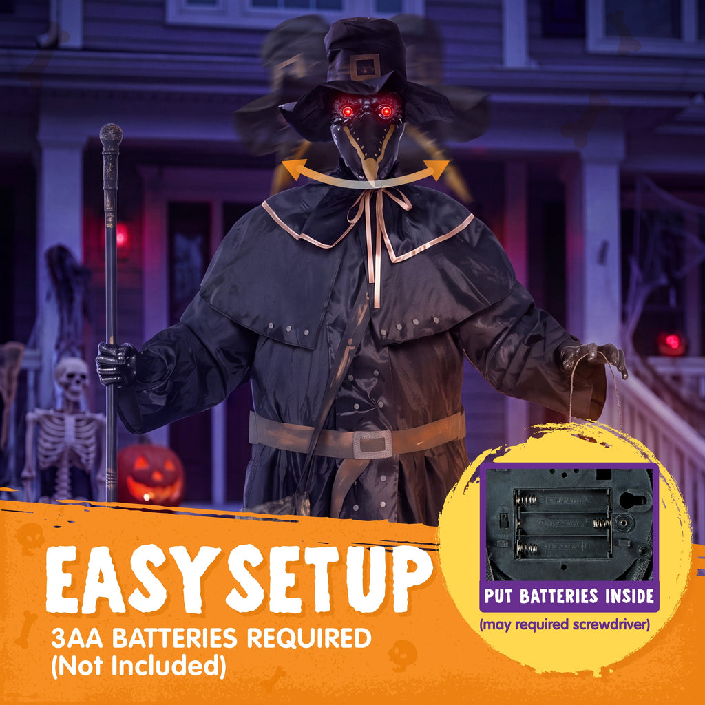 Joyfy 6.2 FT (74.8") Halloween Decoration Outdoor Animatronic Ghost Doctor, Sound Activated Life-Size Standing Ghost with Rotating Head, LED Eyes & Lantern, for Scary Haunted House,Yard Decor