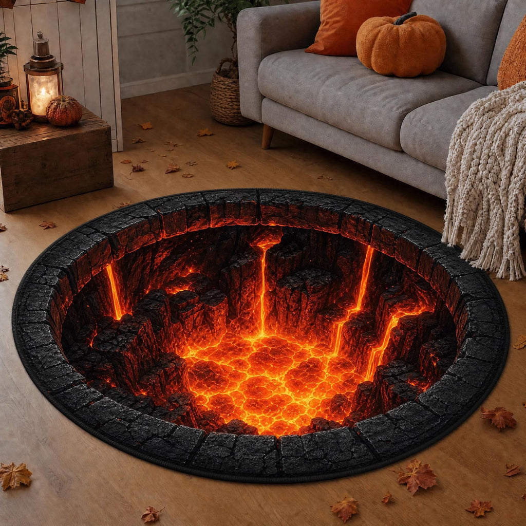 Win s Way 3D Illusion Round Halloween Rug Optical Illusion Doormat Non- Washable Entryway Decor Spooky Fall Front Door Mat for Party Decoration Available in 15.8/23.6/31.5 Inch