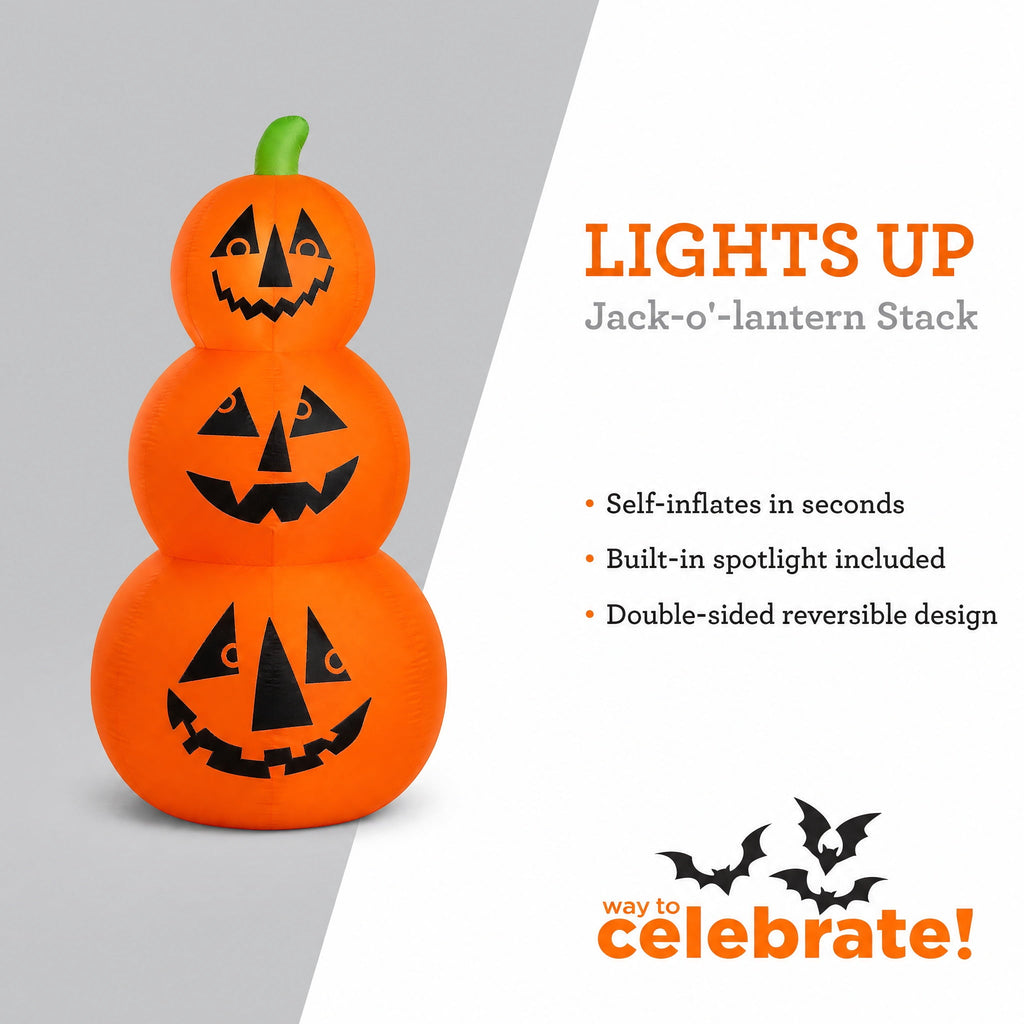 Reversible Jack-o'-Lantern Stack Airblown Yard Inflatable, Multicolor, 4', Halloween by Way To Celebrate
