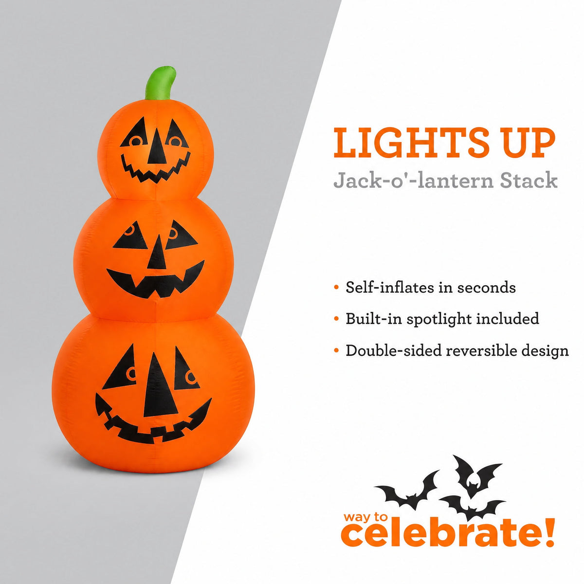 Reversible Jack-o'-Lantern Stack Airblown Yard Inflatable, Multicolor, 4', Halloween by Way To Celebrate