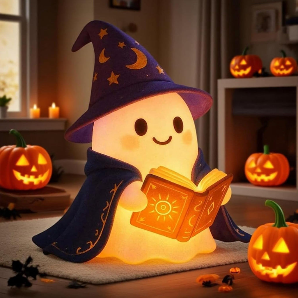 Halloween Ghost Night Light, Cute Ghost Playing The Guitar Lamp, Ghost Warm Lighted Figurine Lamps for Party Bedroom Study Room Home Dorm, Halloween Decor Indoor