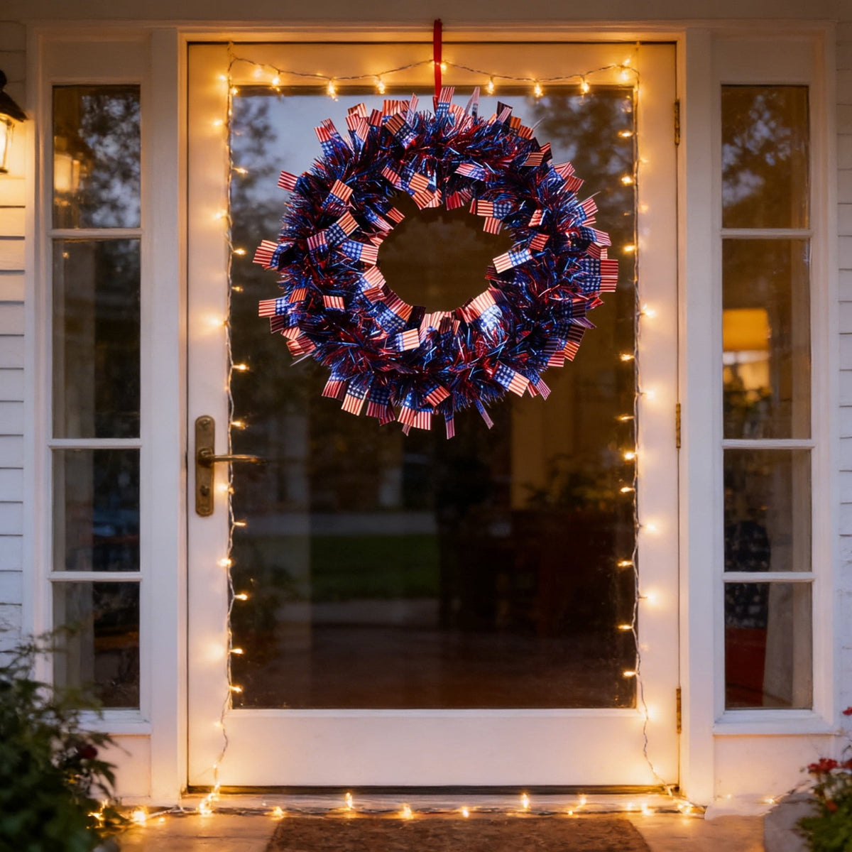 AZXY 20 Inch 4th of July Patriotic Wreath, Red White Blue Mesh Wreath with American Flag Star & Stripe Ribbons, Patriotic Americana Decor for Independence Day Memorial Day Front Door Indoor Outdoor