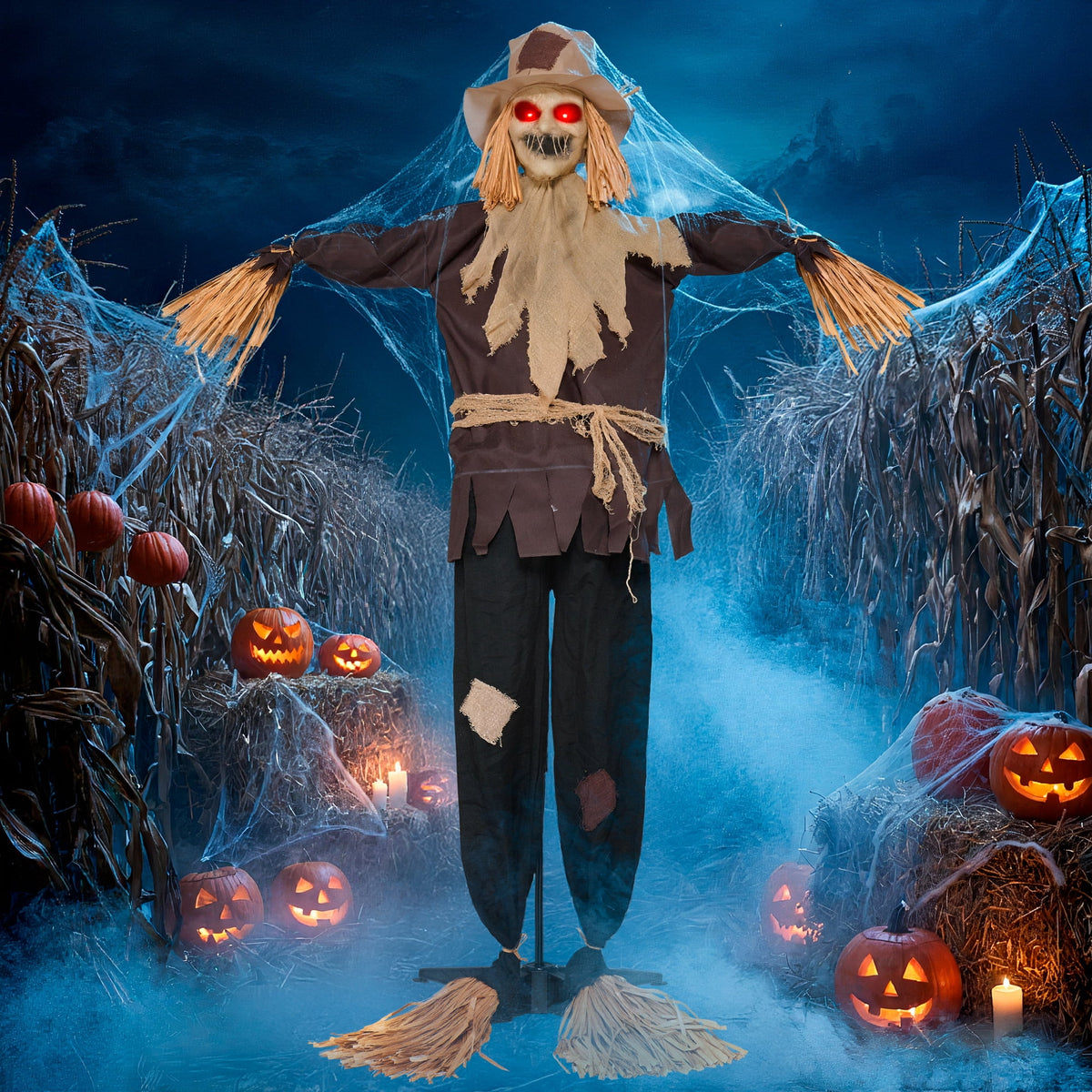 Joyfy Halloween Decorations Outdoor, 72"(6ft) Light Up Animated Scary Decorations Pumpkin Ghost with Sound Activation,Animatronics Pumpkin Decorations for Haunted House Prop Yard Decor