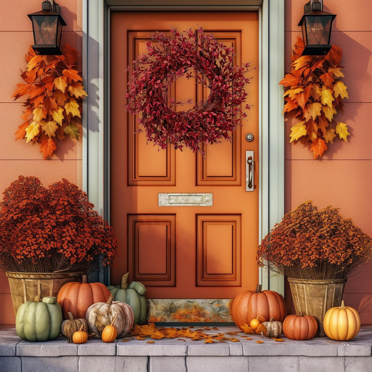 Fall Wreaths for Front Door - Autumn Artificial Flowers Leaves Wreath for Porch, Window,Farmhouse,Home,Holiday,Hanging Halloween Decorations