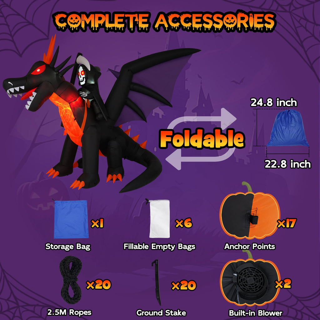 BSHAPPLUS® 9ft Halloween Inflatable Decorations,Blow up Yard Decor with Auto-Scaling Ghost in Pumpkin, Witch, Tombstone,Black Cat,Built-in LED,IP44 Waterproof for Outdoor Lawn Garden Party