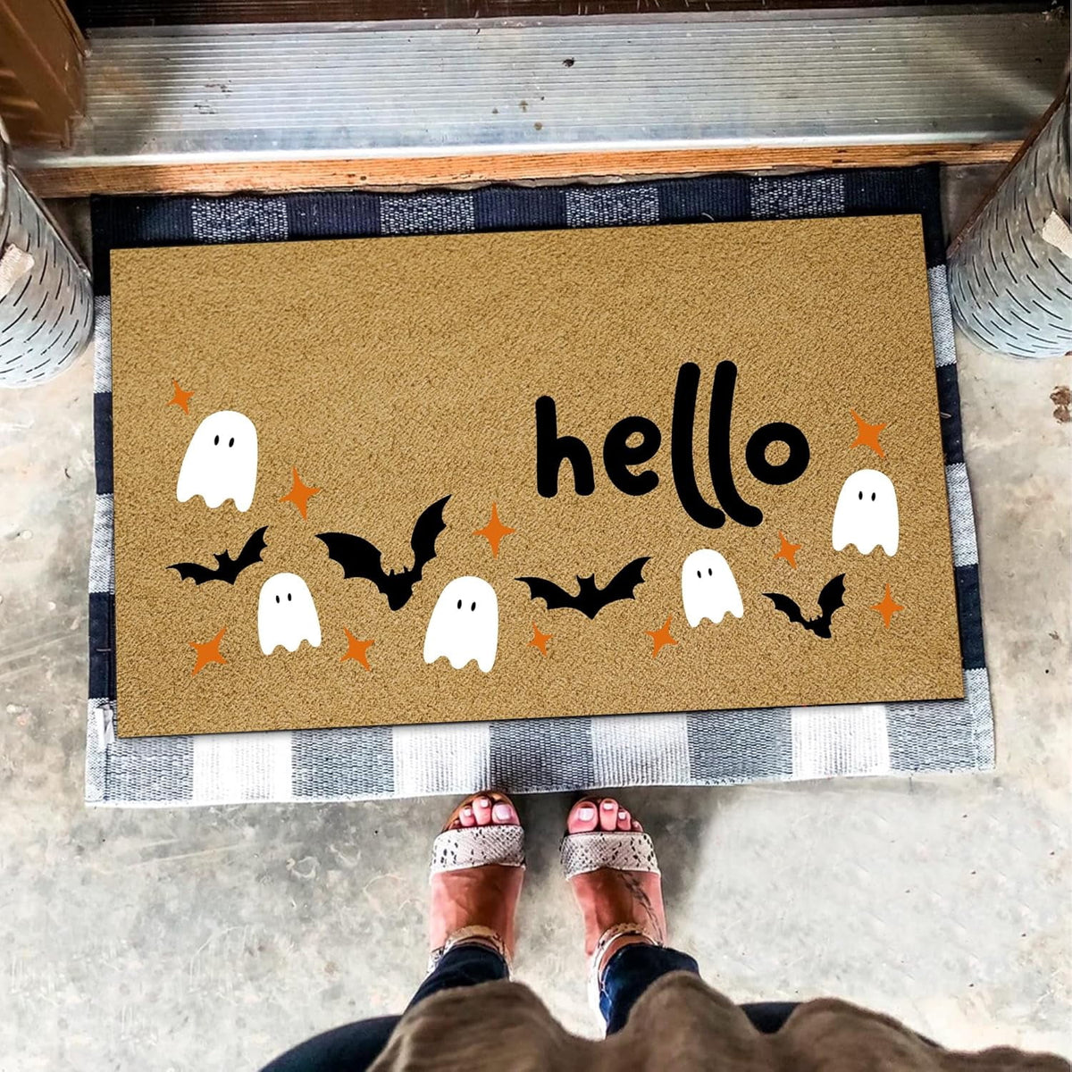 Jinswick Fall Welcome Doormat, Fall Pumpkin Front Door Outdoor Doormat Outdoor Entrance Porch Non-Slip Rubber Floor Mat Fall Halloween Thanksgiving Farmhouse Decoration 16" x 24"