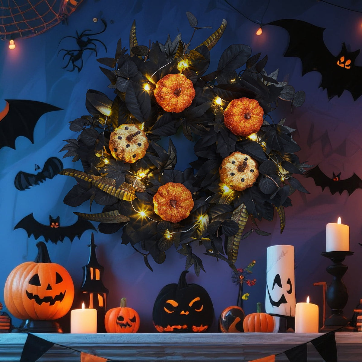 Garvee Halloween Wreath for Front Door, 18 Inch/20 Inch Fall Wreath for Indoor Outdoor Wall Window Porch Patio Garden Farmhouse Home Party Prom Decoration