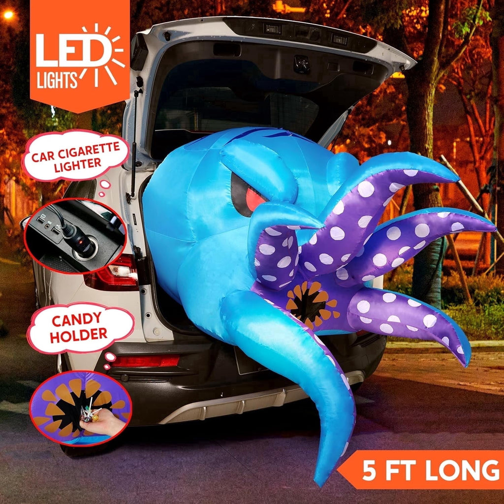 Joyfy 3.6 ft Animated Halloween Inflatable Dinosaur Decoration,Trunk or Treat Car Decorations Kit Dinosaur with Built-in LED Light for Halloween Party Indoor,Outdoor,Yard,Garden Decor