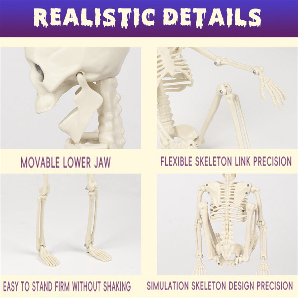 AUHomi 1 PC Halloween Skeleton, 15.7" Full Body Halloween Skeleton Decor with Movable Joints, Party Decorations, Halloween Outdoor Skeleton Decoration, Horror House Graveyard Props (S)