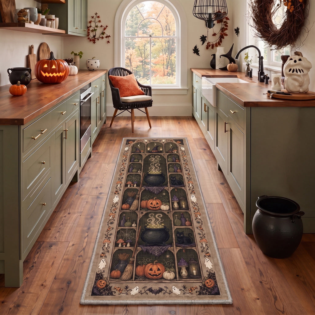 GENIMO 5'x7' Halloween Area Rug for Living Room, Washable Non Slip Soft Vintage Pumpkin Indoor Rug for Bedroom Dining Room Home Office, Antique Moss