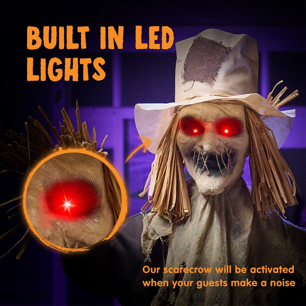Joyfy Halloween Decorations Outdoor, 72"(6ft) Light Up Animated Scary Decorations Pumpkin Ghost with Sound Activation,Animatronics Pumpkin Decorations for Haunted House Prop Yard Decor