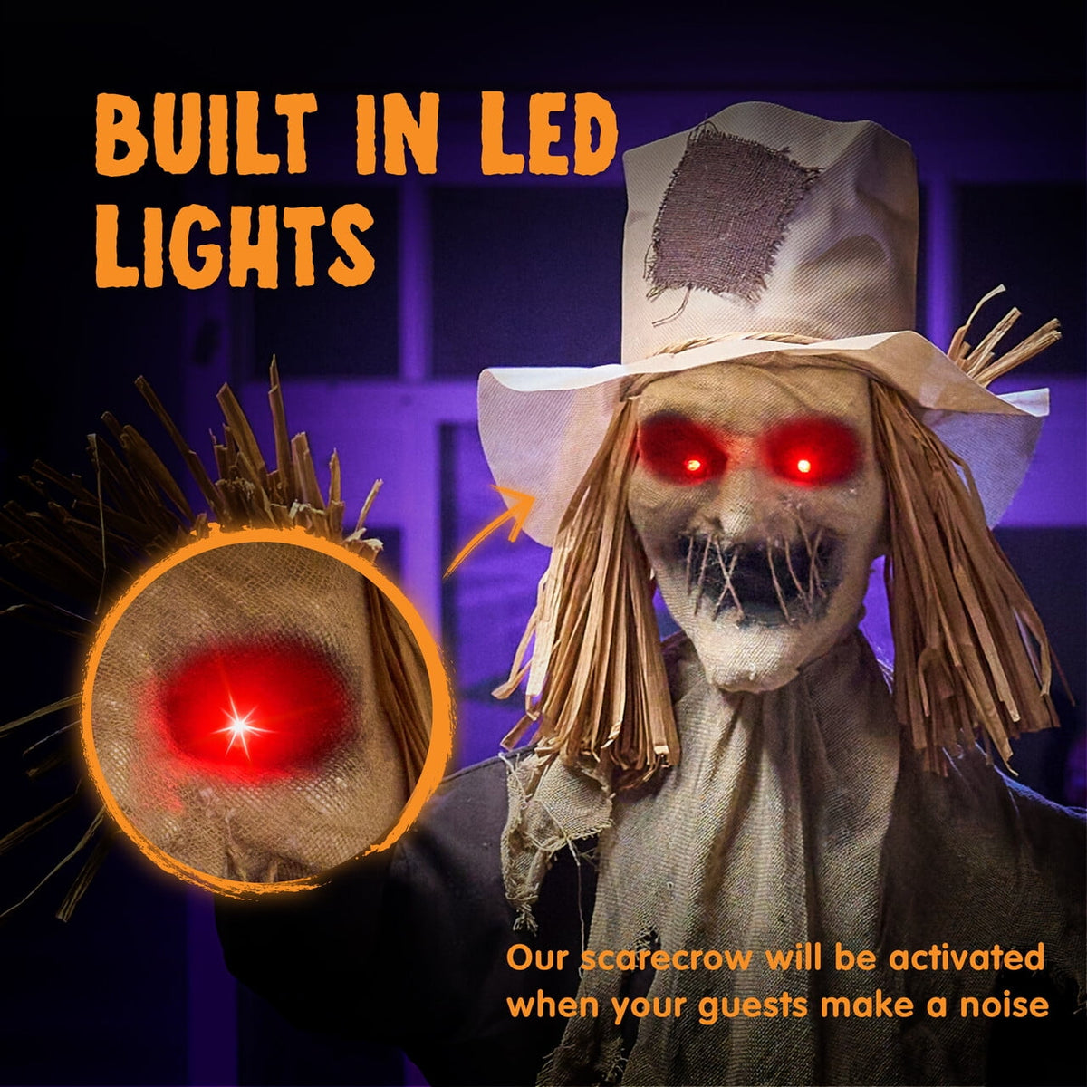 Joyfy Halloween Decorations Outdoor, 72"(6ft) Light Up Animated Scary Decorations Pumpkin Ghost with Sound Activation,Animatronics Pumpkin Decorations for Haunted House Prop Yard Decor