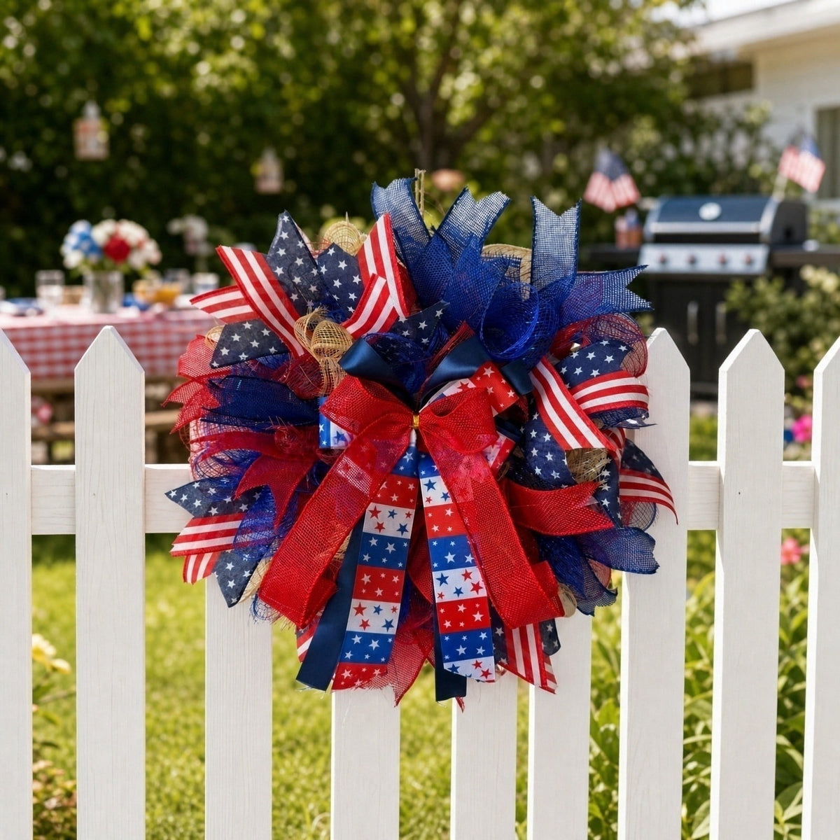 Nkmbld 4th of July Wreaths for Front Door, Independence Day Wreath Red White Blue Flower Wreath for Independence Day Memorial Day Flag Day Decor