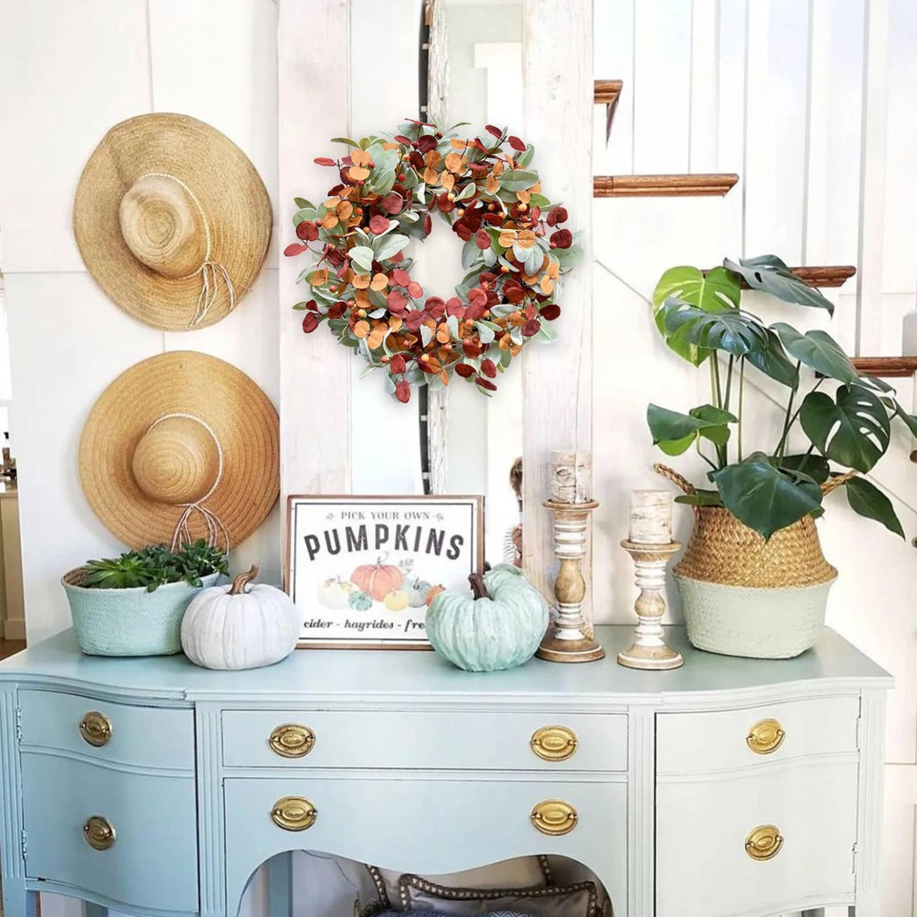 Fall Wreaths for Front Door, Farmhouse Autumn Wreath with Pumpkin Decorations, Fall Door Wreath Outdoor Indoor Thanksgiving Harvest Fall Decor