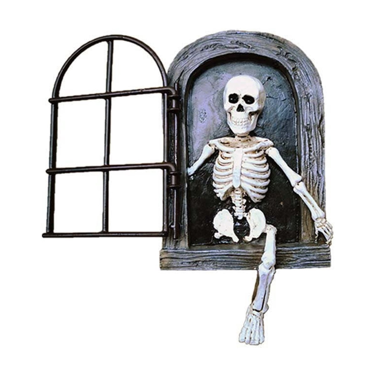 Hotyverty Vintage Window Skeleton Resin Wall Figurine, Gothic Indoor Wall Decor for Door Mantel, Creative Halloween Gift for Halloween Party Decor Enthusiasts