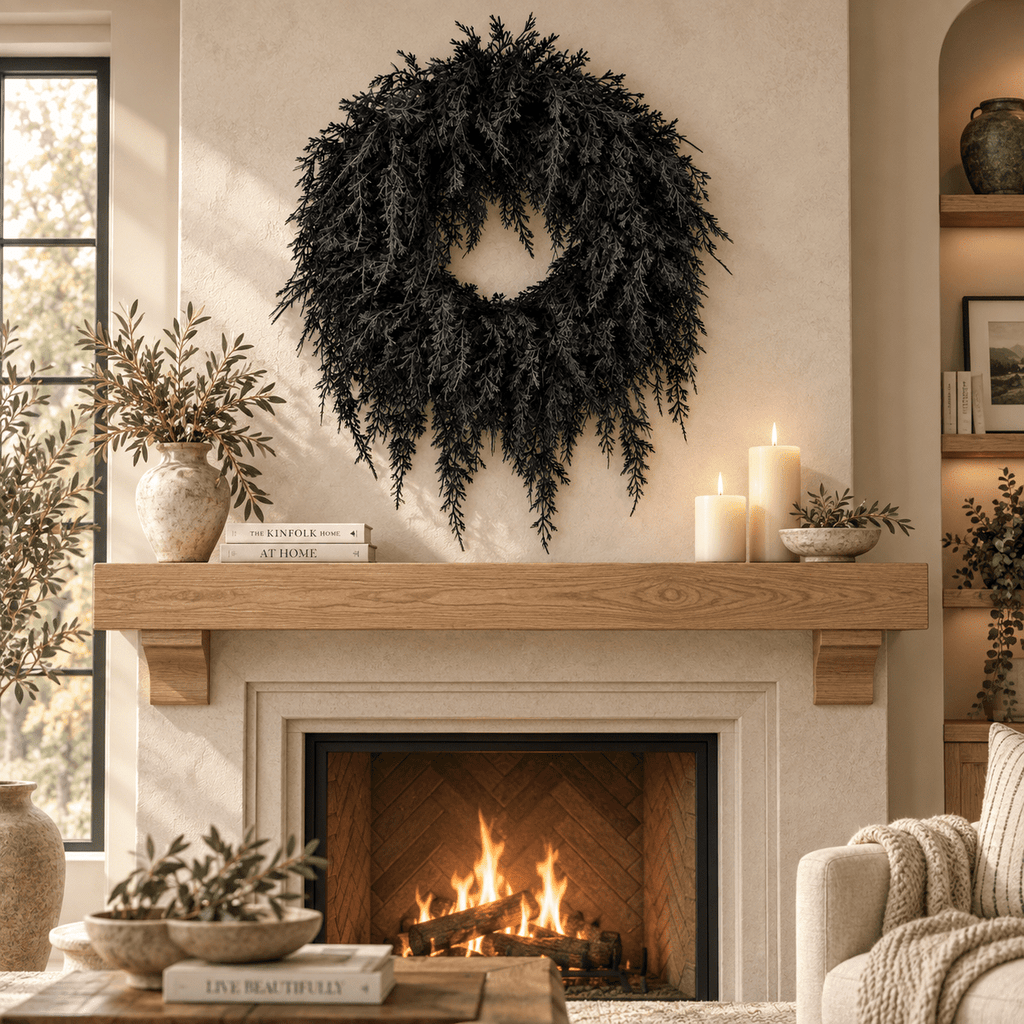 Kuokaa Black Twig Halloween Wreath with Wispy Branches and Bare Dark Silhouette, Round Front Door Decoration Spooky Gothic Fall Porch or Wall Decor