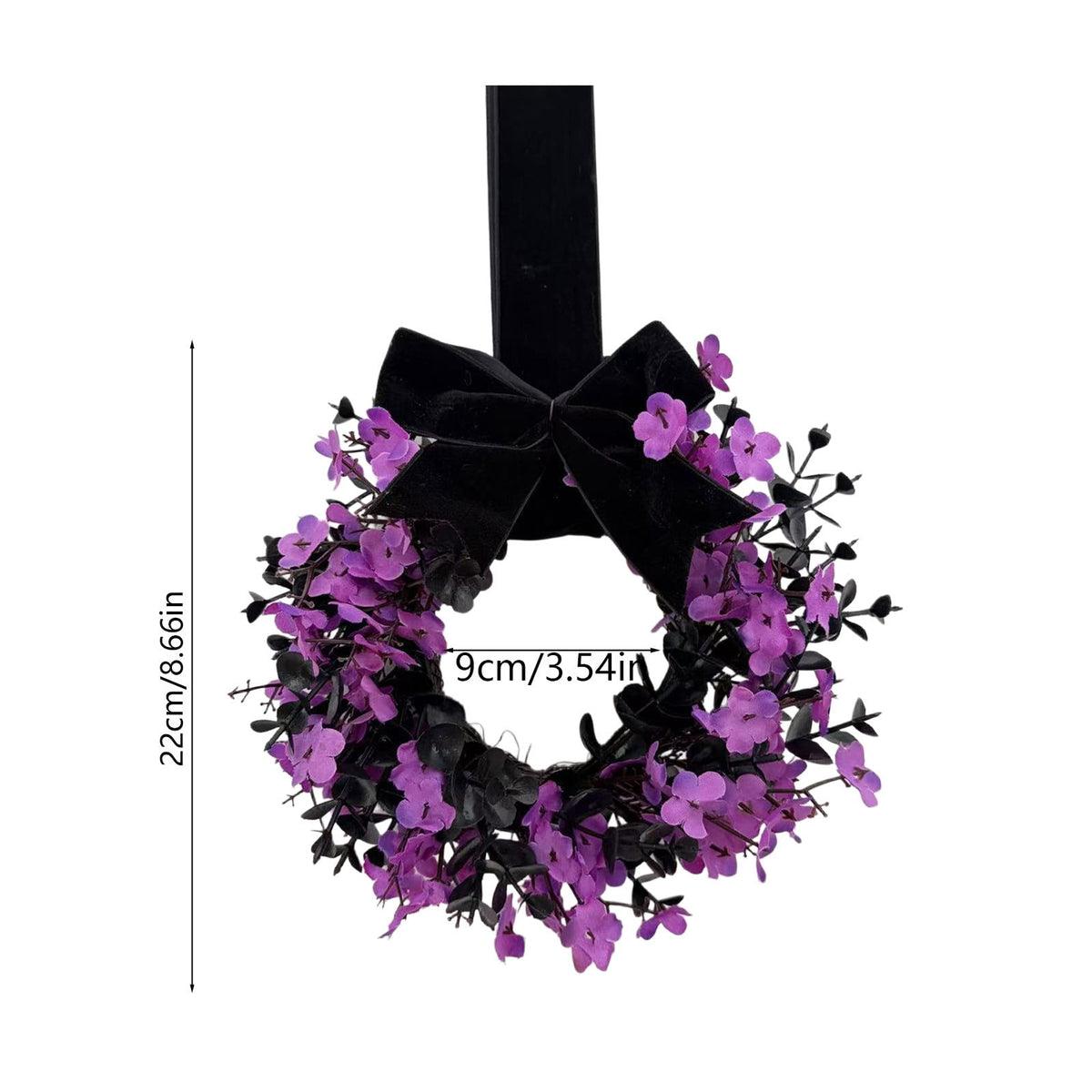 Handcrafted Artificial Floral Front Door Wreath with Velvet Bow, Fall Halloween Decor, Circular Garland for Home & Porch, Seasonal Decoration, Festive Wall Ornament