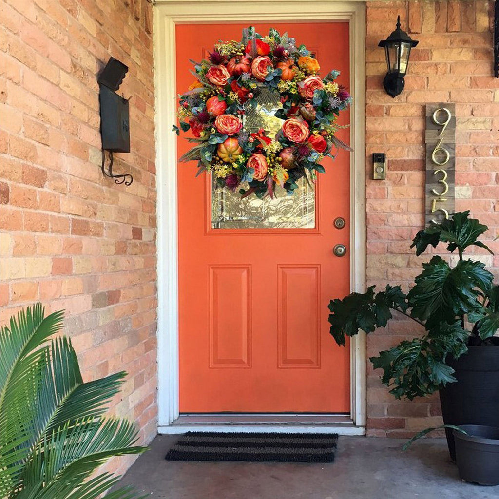 EWSFHUI Peony and Pumpkin Wreath for Front Door - Farmhouse Decor with Maple Leaves,Berries,and Pinecones for Fall,Thanksgiving,Halloween,and Seasonal Displays