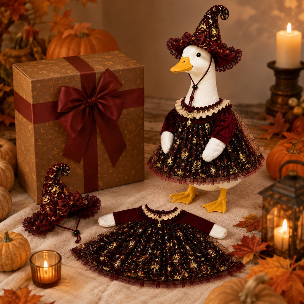 Halloween Garden Porch Decor, Porch Goose Outfits Halloween, 23 Inch Porch Goose Outfits, Witch Dress and Hat Set, Fits 23X11X26 Inch Standing Plush Goose for Front Porch Lawn