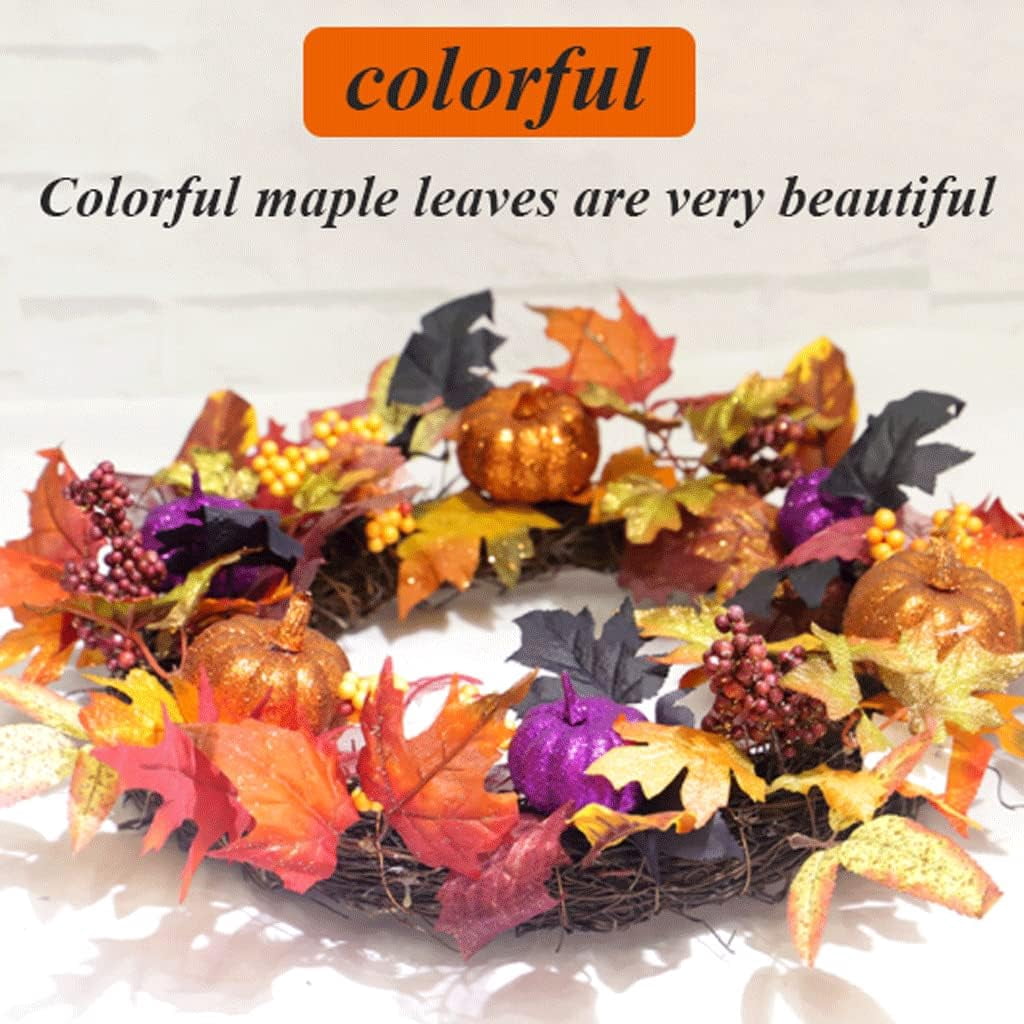 Autumn Wreaths for Front Door,18inch Artificial Fall Wreaths with Lights Pumpkin Pine Cones Berry Maple Leaves,Thanksgiving Halloween Harvest Festival Home Decoration for Indoor,Outdoor,Window,Garden
