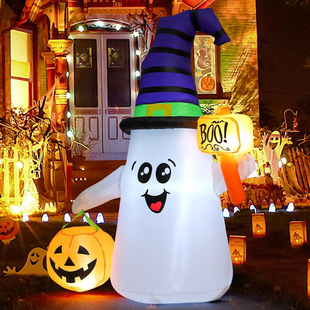 GOOSH Halloween Inflatable 5 FT Blow Up Ghost Inflatable with Pumpkin, Halloween Inflatables Ghost Cute Outdoor Ghost Decorations, Halloween Blow Up Decorations Clearance for Holiday/Garden/Lawn