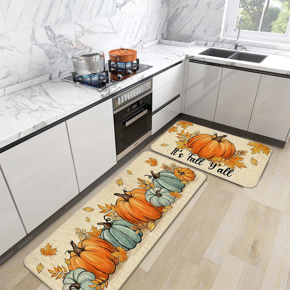 Zhourta Halloween Fall Plaid Outdoor Rug Orange Plaid Outdoor Rug Cotton Hand Woven Check Rug Layered Doormats for Front Door Front Porch Farmhouses Entryway Patio 15.7x23.6 Inch