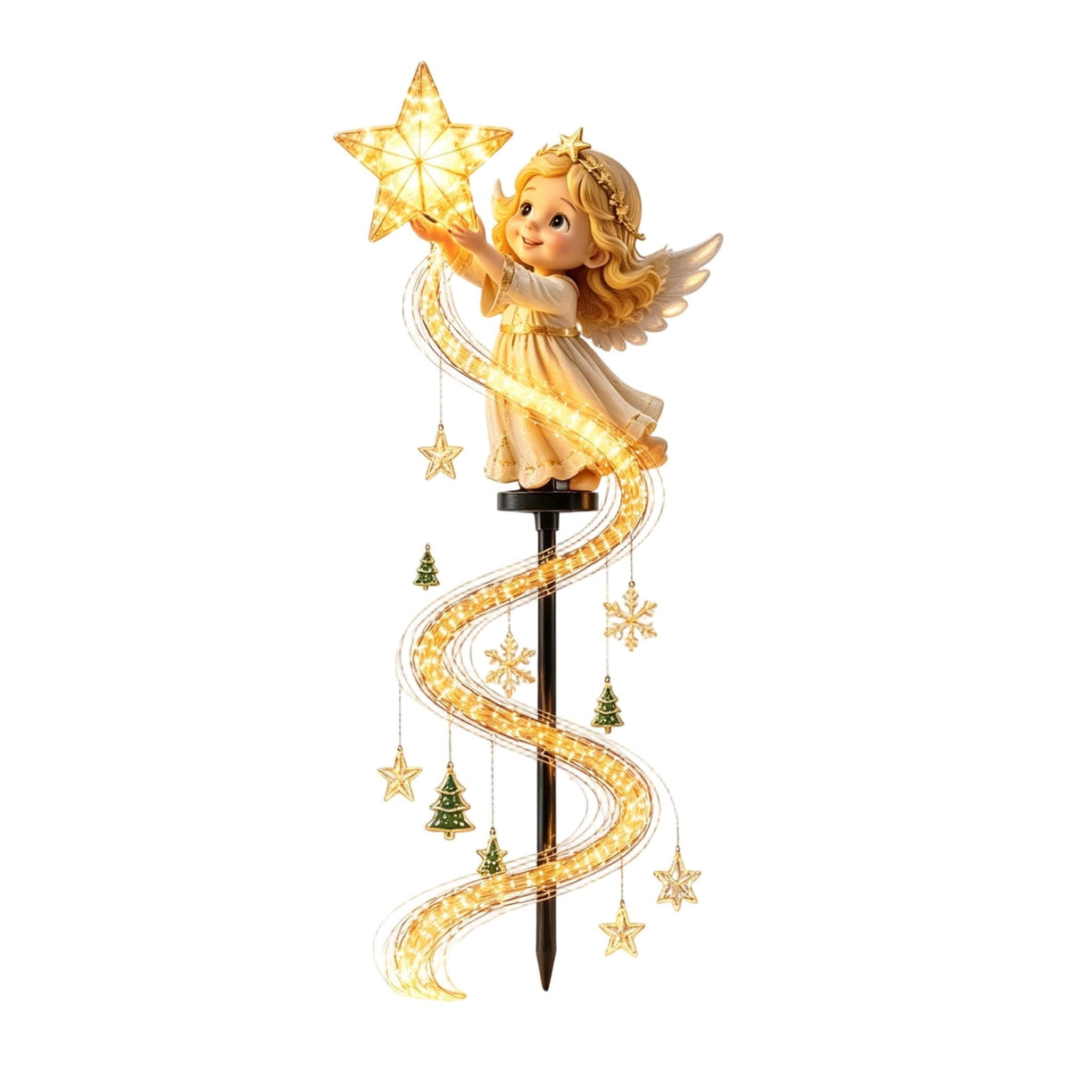 Luckky Christmas Bell Cascade Solar Yard Light,Solar Powered Flowing Star Bell Stake Light,Warm Yellow Outdoor Holiday Decor for Christmas Yard Decor（1 Pack）