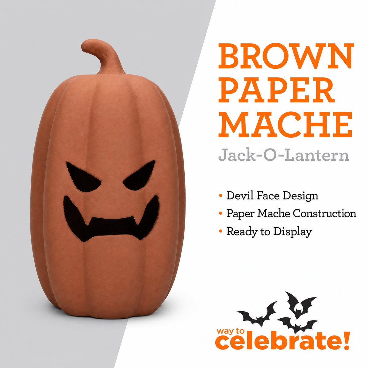 Paper Mache Jack-o'-Lantern Decoration, Black, 13.3", Halloween by Way To Celebrate