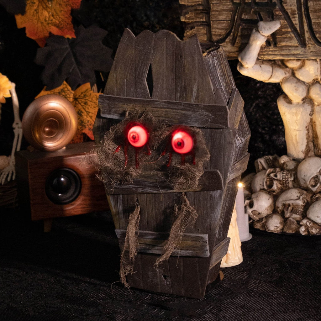 Halloween Animated Walking Coffin Prop – Sound-Activated with Glowing Eyes, Battery-Powered for Haunted House and Yard Displays