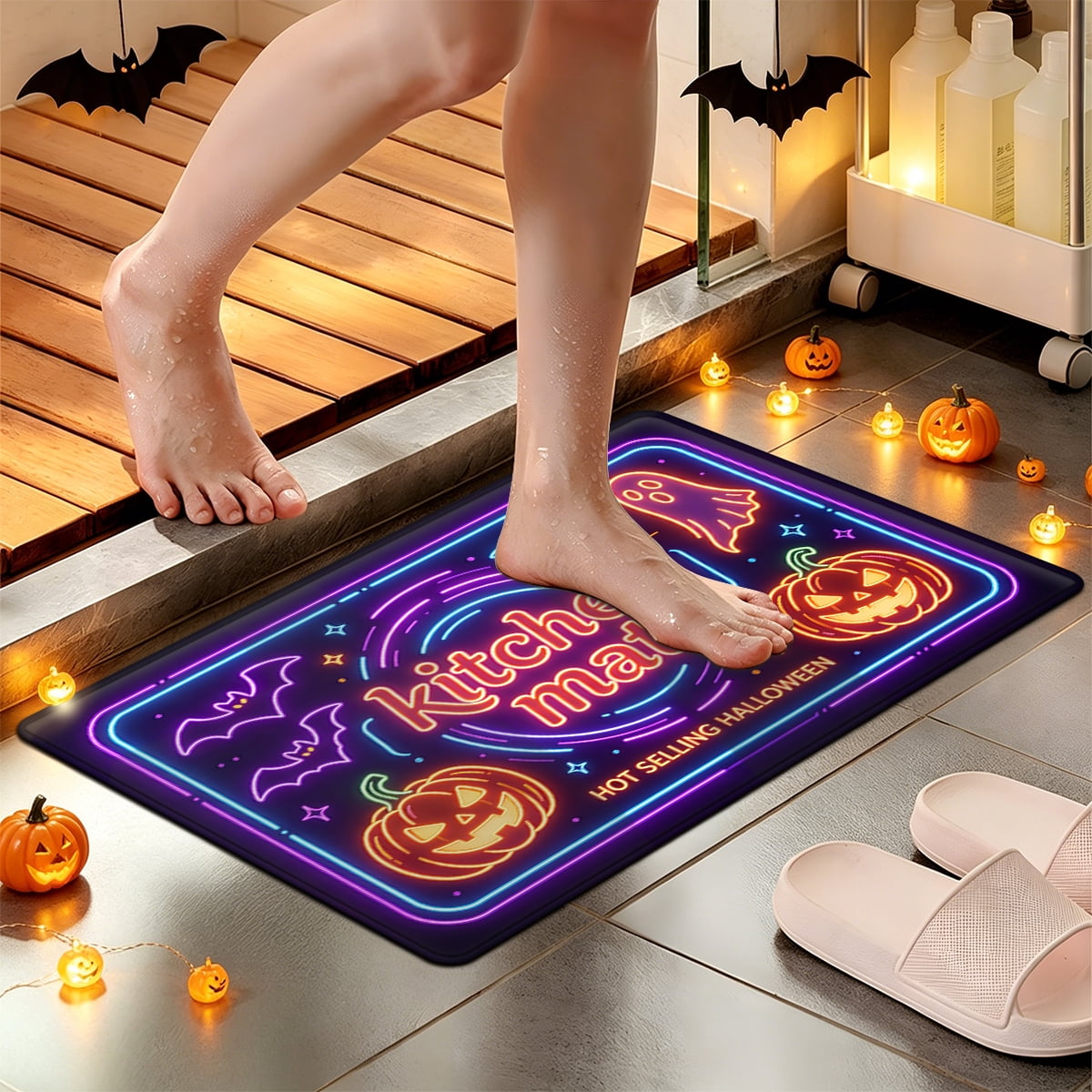 YIMEIS Halloween Pumpkin Lanterns Multi-purpose 1-Piece Flannel Mat and Kitchen Rugs,Soft Non-slip for Home Bedroom Bathroom