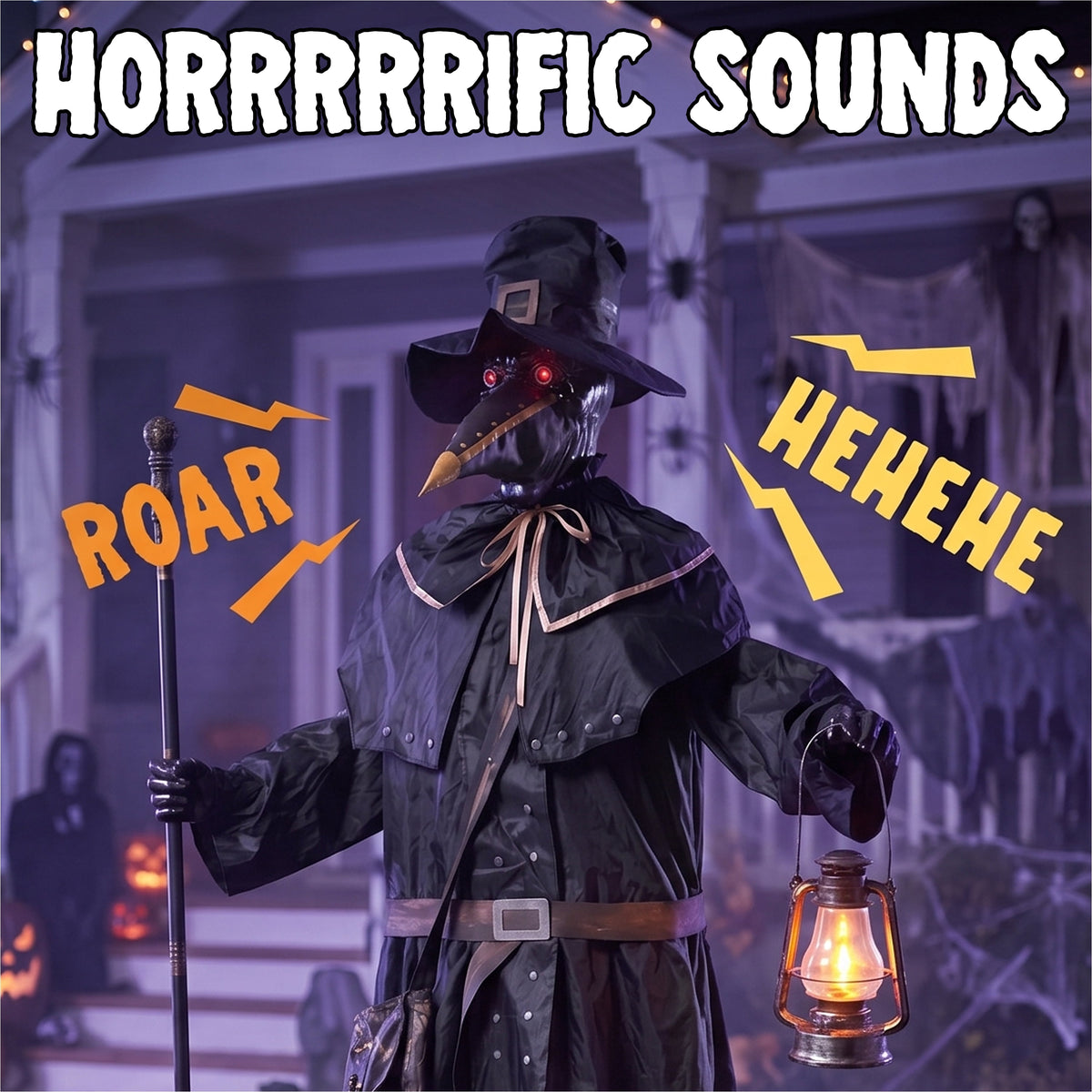 Joyfy 6.2 FT (74.8") Halloween Decoration Outdoor Animatronic Ghost Doctor, Sound Activated Life-Size Standing Ghost with Rotating Head, LED Eyes & Lantern, for Scary Haunted House,Yard Decor