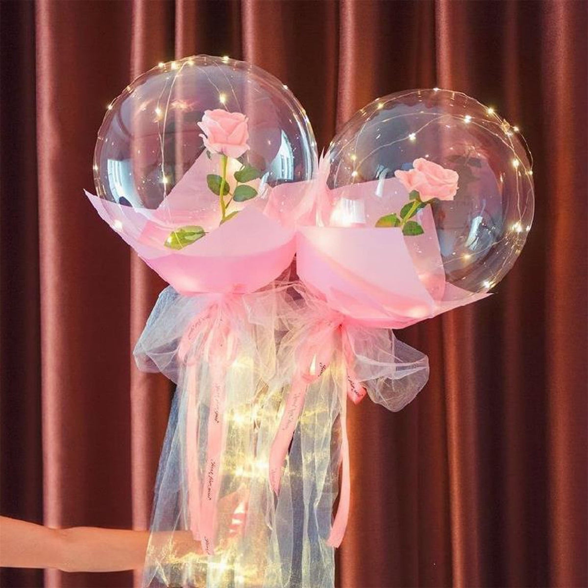 SMKE DIY LED Luminous Rose Balloon Bouquet Kit 3m Fairy Lights Latex Balloon Artificial Rose Party Decor Self-Assembly Glowing Gift Pump String Lights Living Room