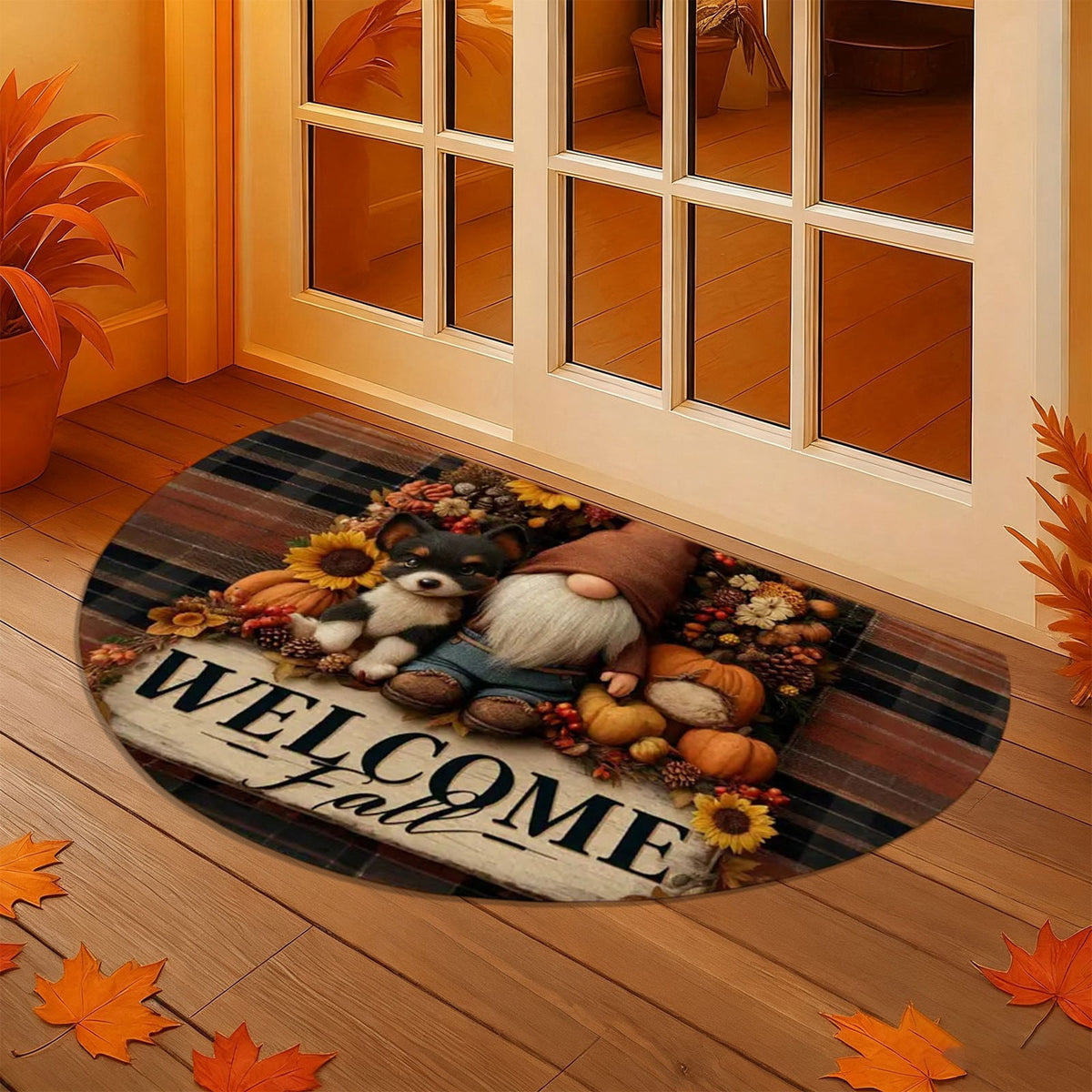 JoyMoreHome Fall Welcome Doormat, Fall Leaves Front Door Mat, Indoor Outdoor Entrance Floor Mats, Non-Slip Washable Thanksgiving Halloween Home Decor Mat