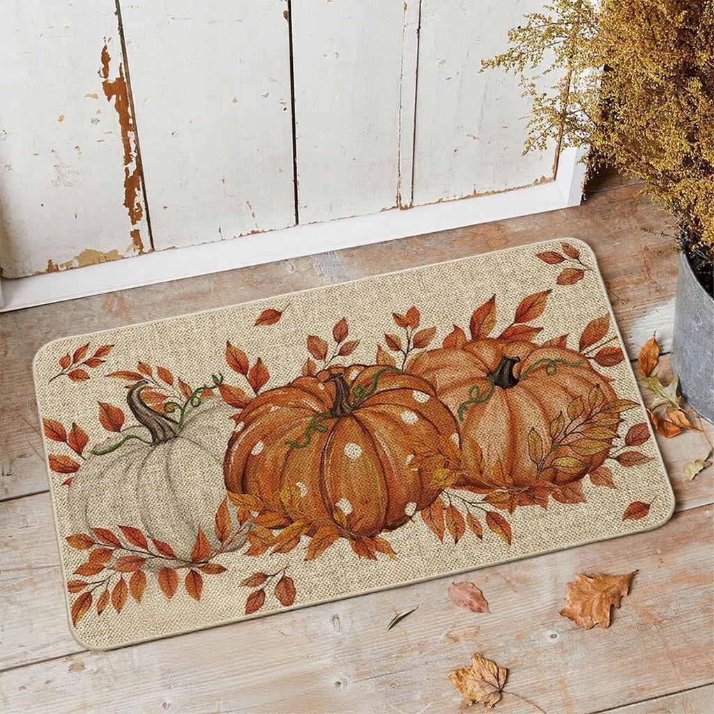 Halloween Door Mat Pumpkin Absorbent Skidproof Mat 23.62x15.35in Polyester Skidproof & Water Absorbent for Front Door Bathroom Kitchen Entryway Halloween Door Mat by MPOISVA
