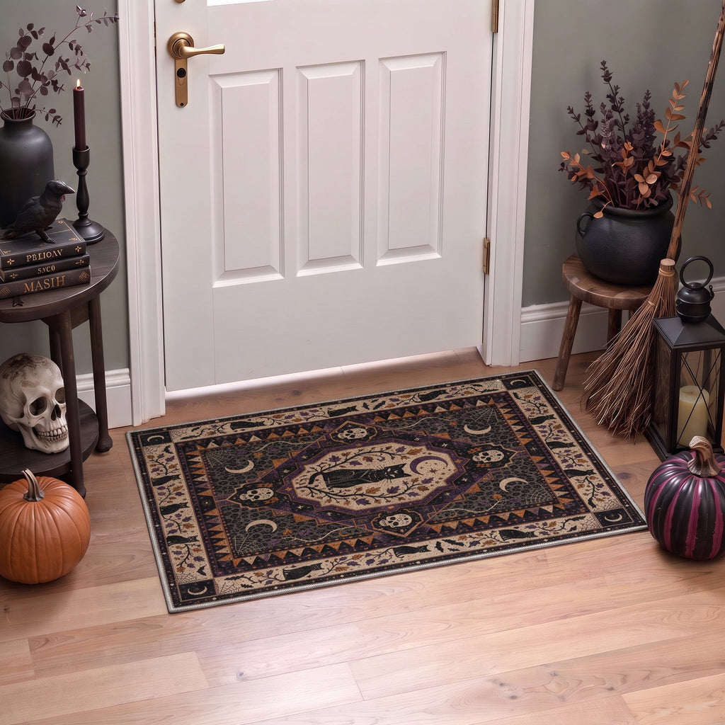 KUETH 3'x5' Halloween Machine Washable Area Rug, Non-Slip Rugs for Living Room, Bedroom and Dining Room, Orange