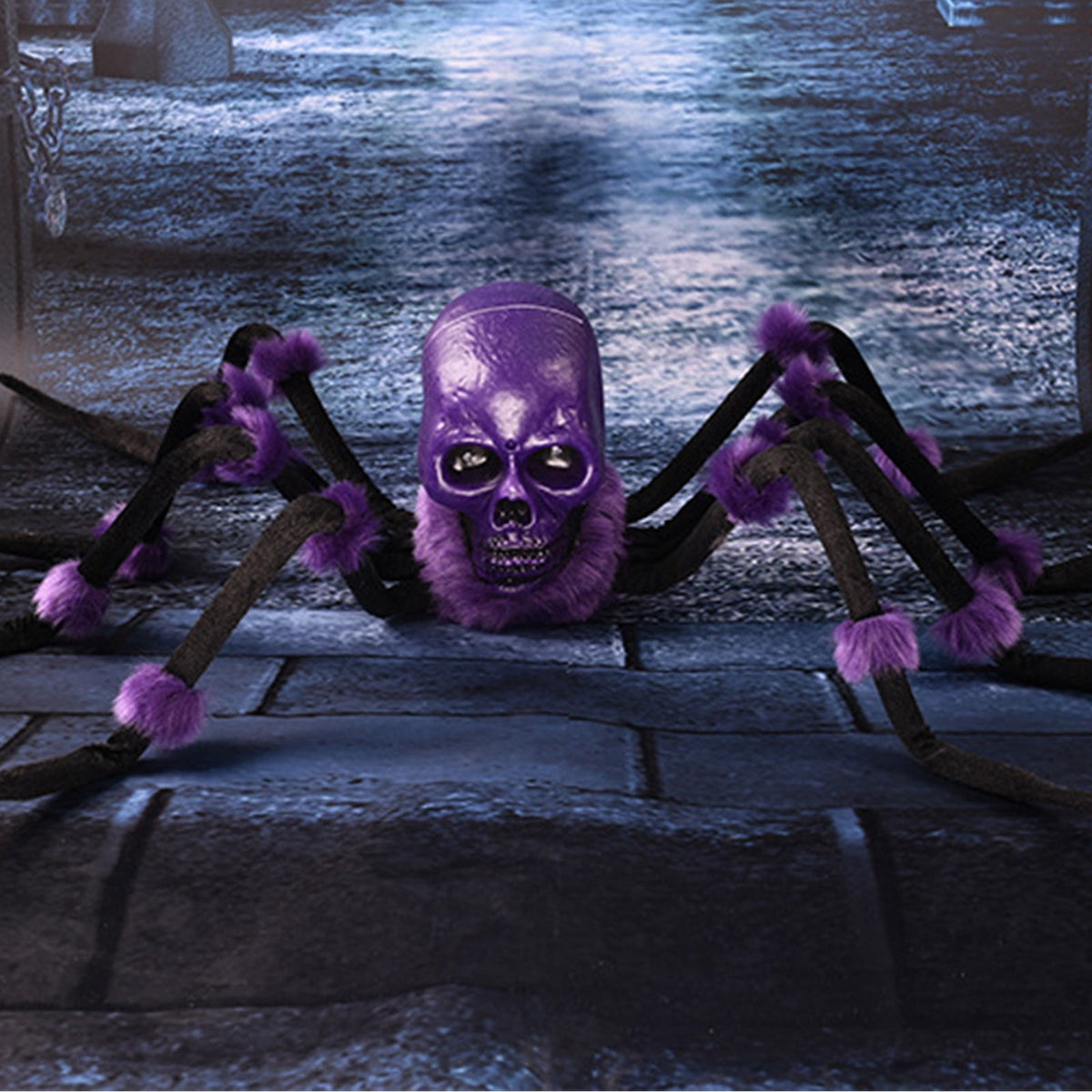 MMJ Halloween Decorations Electric Crawling Spider Voice Activated Light Up Animated Horror Prop 25.6in