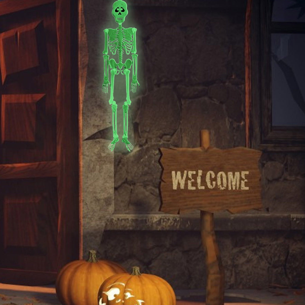 Zatoumnr 4pcs Halloween Small Skeletons Decoration 7.9 Inch Glow in The Dark Plastic Skeletons Figurine Luminous Pose able Mini Skeleton for Halloween Party Favor Decor