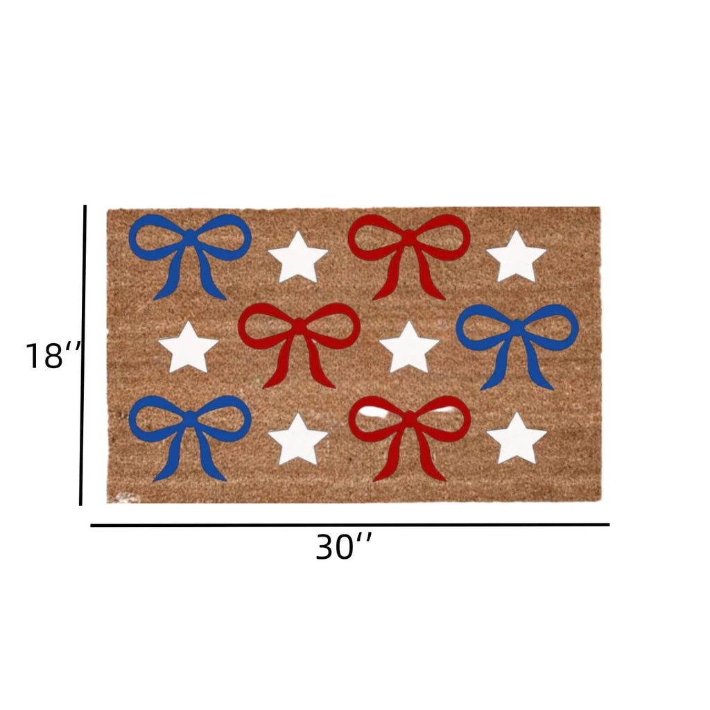 Patriotic Door Mat 4th of July Bow Flag Floor Doormats Independence Day Star Welcome Non Slip Mats for Front Porch Decor 16*24in Black