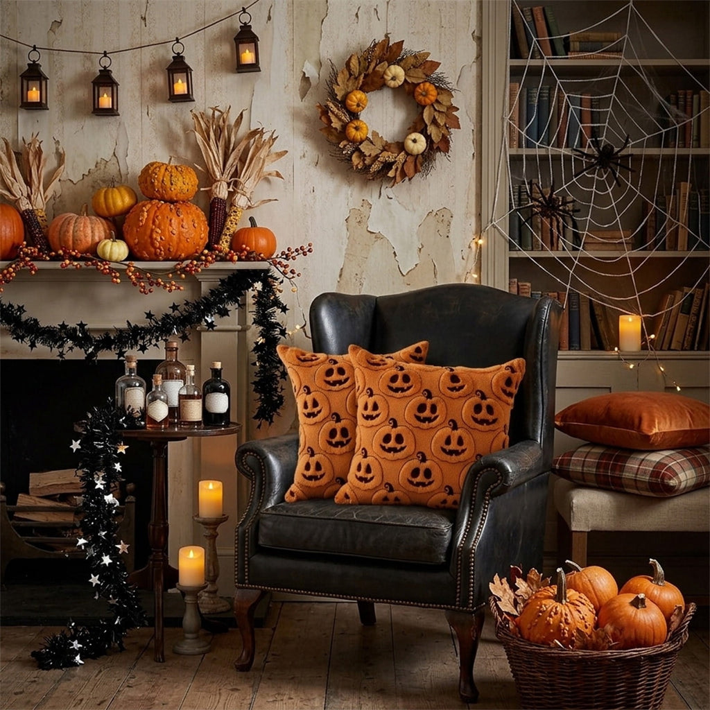 Cute Reading Ghost Plush Throw Pillow, Halloween Book & Pumpkin Bucket Ghost Stuffed Cushion, Spooky Season Decorative Pillow, for Sofa, Bedroom, Party Decor