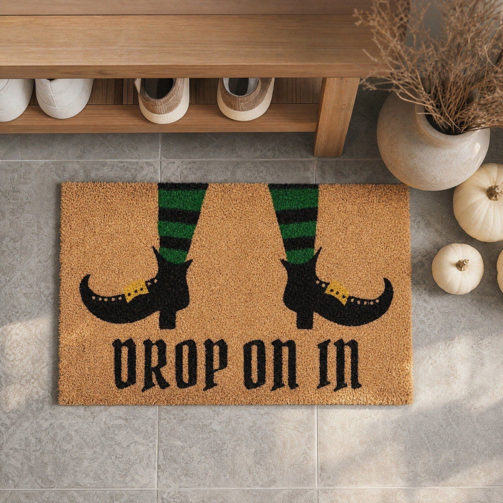 Halloween Doormat Vintage Retro Style Mat 23.6x15.7in Secure-Grip Absorbent Coir Look Entryway Rug for Front Porch Indoor Outdoor Decor by OVFUIZ