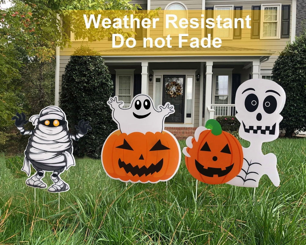 DUNCHATY 3-Pack Halloween Yard Signs - Pumpkin, Ghost, Monster Outdoor Decor