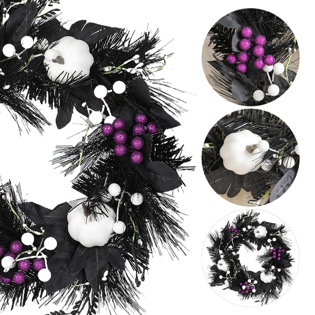 Halloween Wreath with Lights for Front Door, Collapsible Pre-Lit Wreath with Pumpkin Halloween Decorations for Home Wall Decor